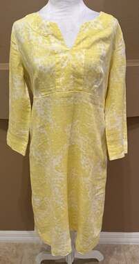 Boden Shift Dress 100% Linen Yellow/White Tropical Floral Print 6L